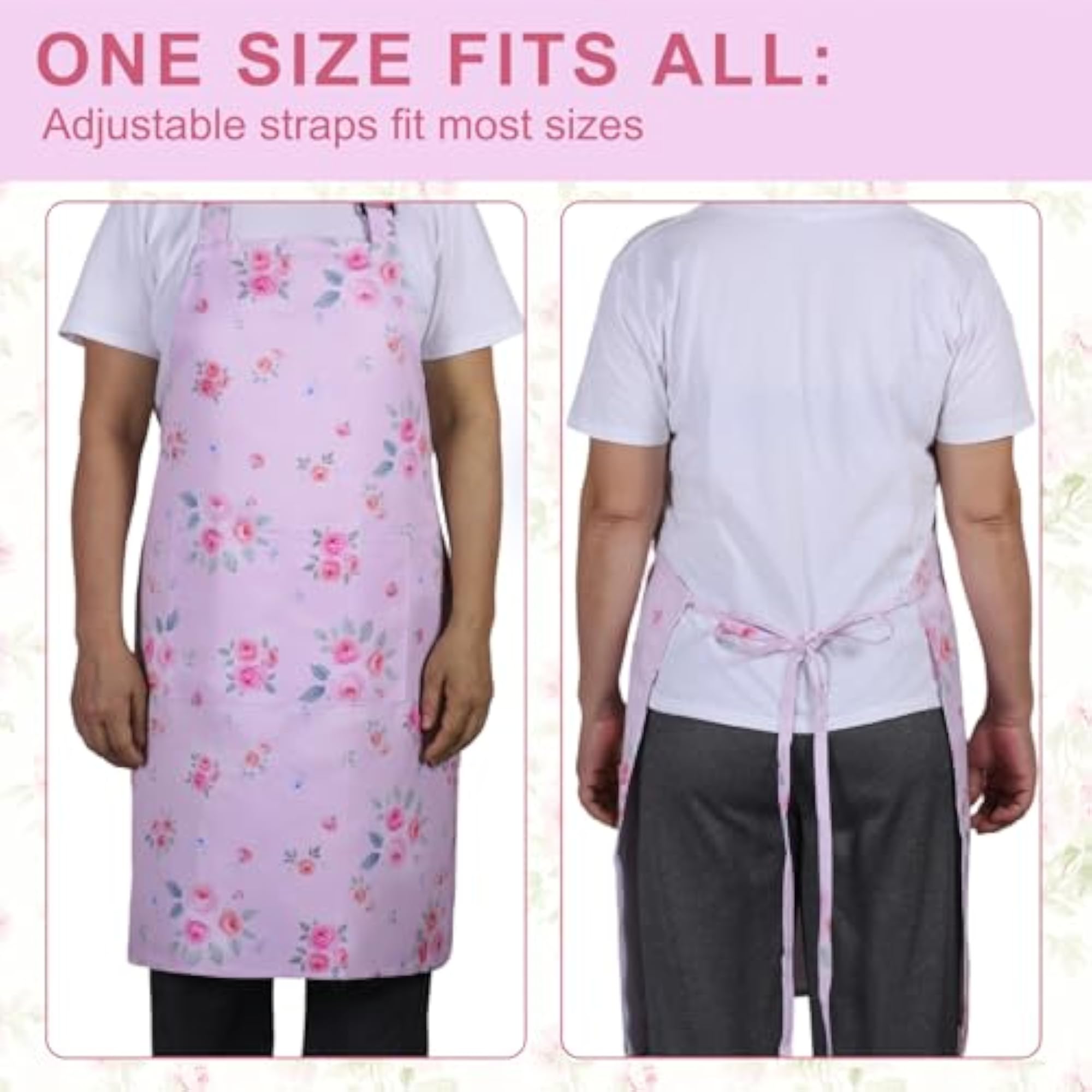 Floral Adjustable Waterproof Chef Apron with 2 Pockets